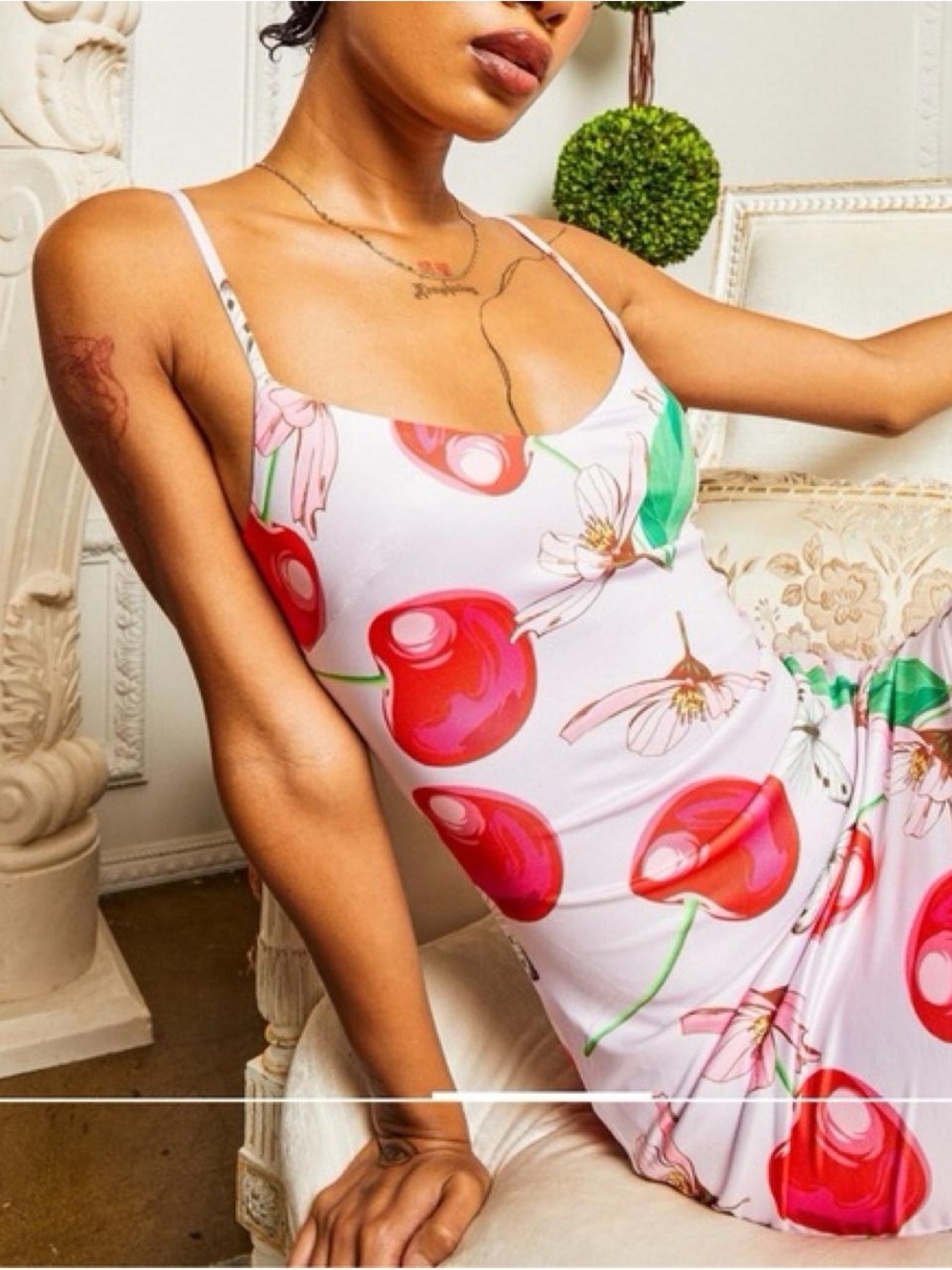 Finesse White Mini Dress with Red Cherry Print